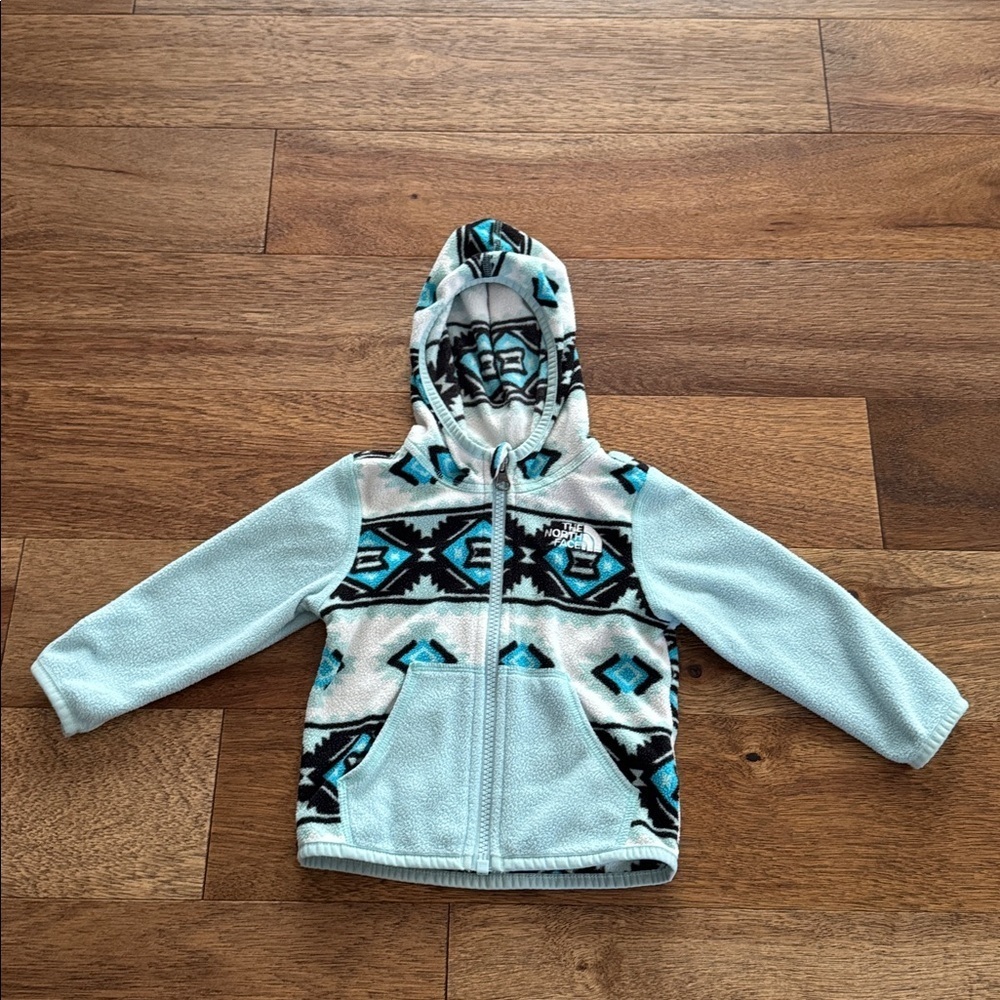 The North Face Blue and Black Patterned Fleece Jacket